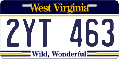 WV license plate 2YT463