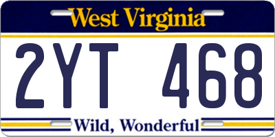 WV license plate 2YT468