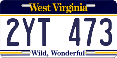 WV license plate 2YT473