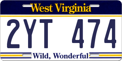 WV license plate 2YT474