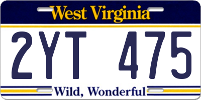 WV license plate 2YT475