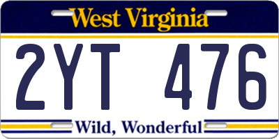 WV license plate 2YT476
