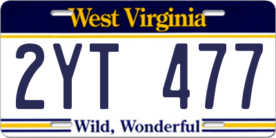 WV license plate 2YT477