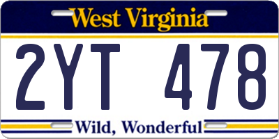 WV license plate 2YT478