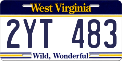 WV license plate 2YT483