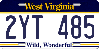 WV license plate 2YT485