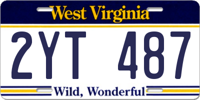 WV license plate 2YT487