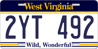 WV license plate 2YT492