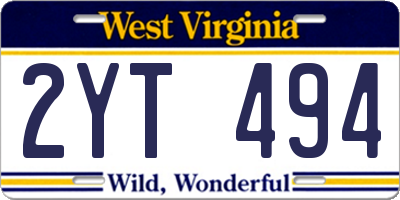 WV license plate 2YT494