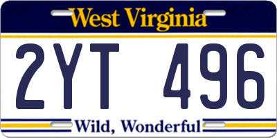 WV license plate 2YT496