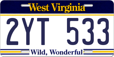 WV license plate 2YT533