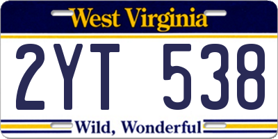 WV license plate 2YT538