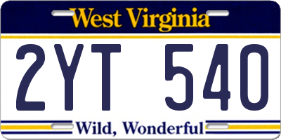 WV license plate 2YT540