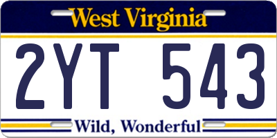 WV license plate 2YT543
