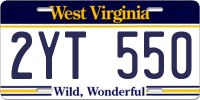 WV license plate 2YT550
