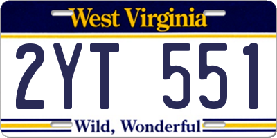 WV license plate 2YT551