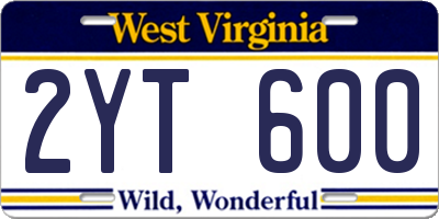 WV license plate 2YT600