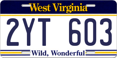 WV license plate 2YT603