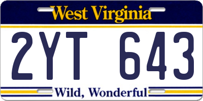 WV license plate 2YT643