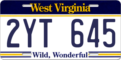 WV license plate 2YT645