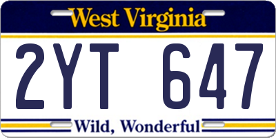 WV license plate 2YT647