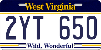 WV license plate 2YT650