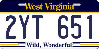 WV license plate 2YT651