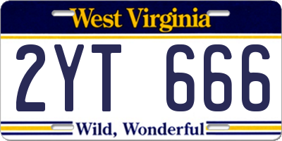 WV license plate 2YT666