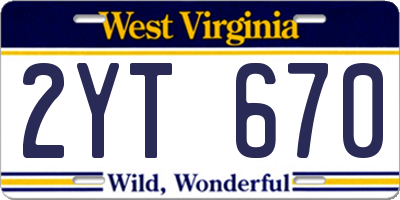 WV license plate 2YT670
