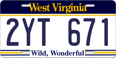 WV license plate 2YT671