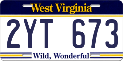 WV license plate 2YT673
