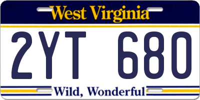 WV license plate 2YT680