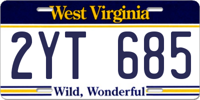 WV license plate 2YT685