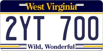 WV license plate 2YT700
