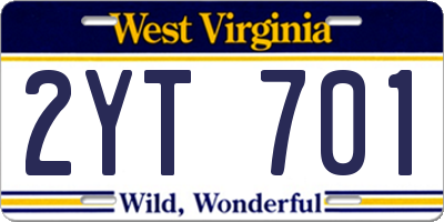WV license plate 2YT701
