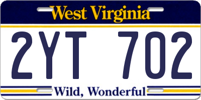 WV license plate 2YT702
