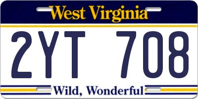 WV license plate 2YT708