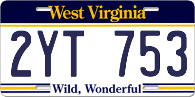 WV license plate 2YT753