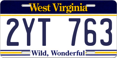 WV license plate 2YT763