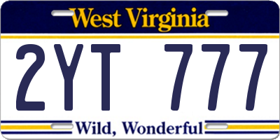 WV license plate 2YT777