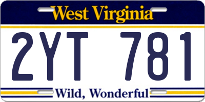 WV license plate 2YT781