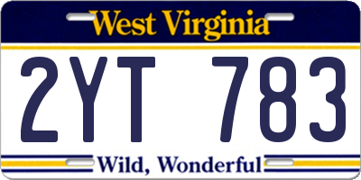 WV license plate 2YT783