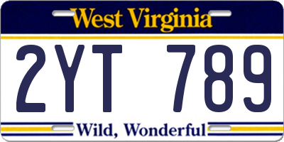 WV license plate 2YT789