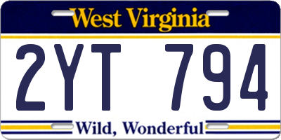 WV license plate 2YT794