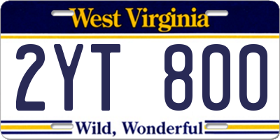 WV license plate 2YT800