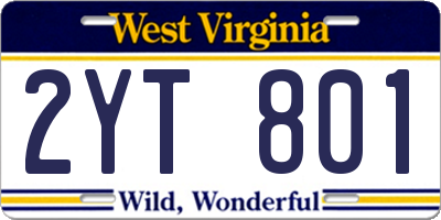 WV license plate 2YT801