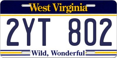 WV license plate 2YT802