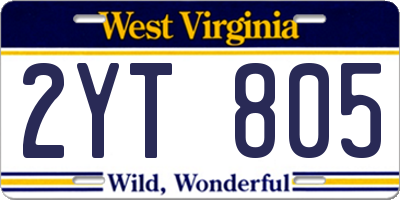 WV license plate 2YT805