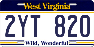 WV license plate 2YT820