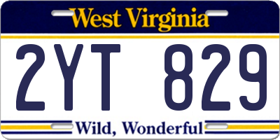 WV license plate 2YT829